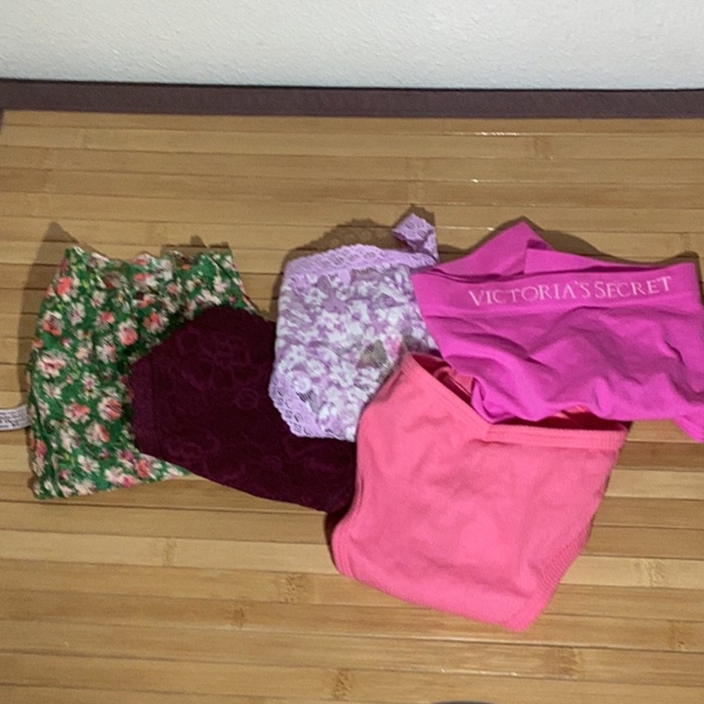 Victoria's Secret PINK Panty Bundle 5 Pack Lace Thong Ribbed Floral‎ XL